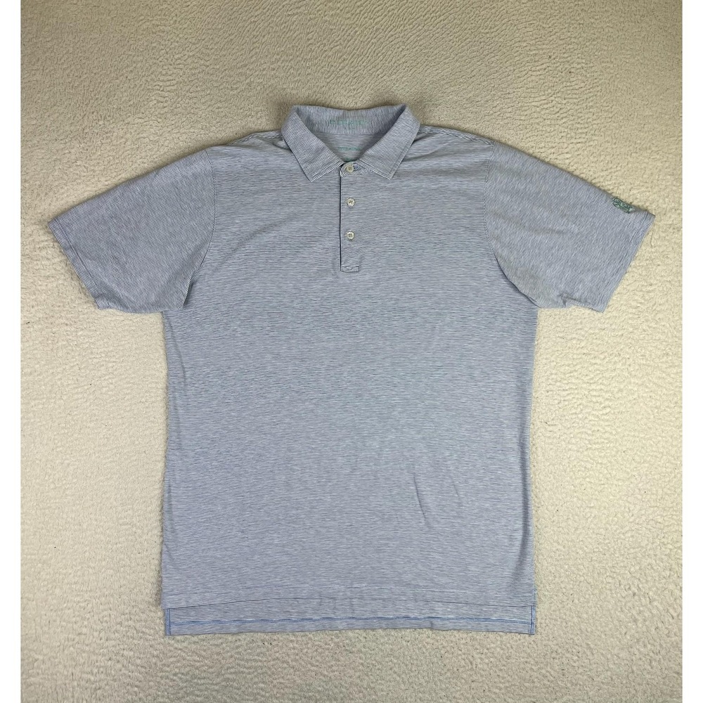 B.Draddy Mens Blue Micro Stripe Short Sleeve Golf Polo Shirt Stretch Knit Size M